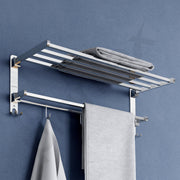 Plantex Heavy-Duty Stainless Steel Dual Folding Towel Rack/Holder/Towel Stand/304 Grade Stainless Steel Tooth Brush Holder/Tumbler Holder/Bathroom Accessories (Chrome)