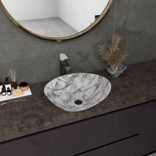 Plantex Ceramic Basin for Bathroom/Table Top Ceramic Basin/Washbasin for Bathroom (BOAT-NS-514-Marble Finish,16 x 13 x 5.5 Inch)