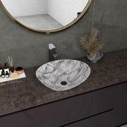 Plantex Ceramic Basin for Bathroom/Table Top Ceramic Basin/Washbasin for Bathroom (BOAT-NS-514-Marble Finish,16 x 13 x 5.5 Inch)