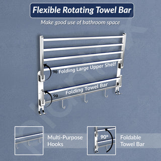 Plantex Heavy-Duty Stainless Steel Dual Folding Towel Rack/Holder/Towel Stand/Hanger/Towel Bar for Bathroom Accessories - Pack of 2 (Chrome - 24 Inch)