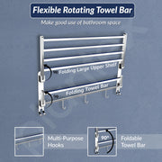 Plantex Heavy-Duty Stainless Steel Dual Folding Towel Rack/Holder/Towel Stand/Hanger/Towel Bar for Bathroom Accessories - Pack of 2 (Chrome - 24 Inch)