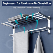 Plantex Heavy-Duty Stainless Steel Dual Folding Towel Rack/Holder/Towel Stand/Hanger/Towel Bar for Bathroom Accessories - Pack of 2 (Chrome - 24 Inch)