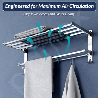 Plantex Heavy-Duty Stainless Steel Dual Folding Towel Rack/Holder/Towel Stand/Hanger/Towel Bar for Bathroom Accessories - Pack of 2 (Chrome - 24 Inch)