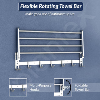 Plantex Folding Towel Rack/Stainless Steel Towel Holder/24 Inch Towel Hanger for Bathroom/Towel Stand with Fix Hook/Bathroom Accessories - Pack of 1 (Chrome)