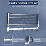 Plantex Folding Towel Rack/Stainless Steel Towel Holder/24 Inch Towel Hanger for Bathroom/Towel Stand with Fix Hook/Bathroom Accessories - Pack of 1 (Chrome)