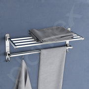 Plantex Heavy-Duty Stainless Steel Dual Folding Towel Rack/Holder/Towel Stand/Hanger/Towel Bar for Bathroom Accessories - Pack of 2 (Chrome - 24 Inch)