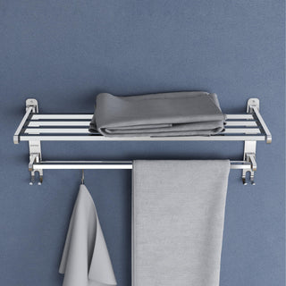Plantex Heavy-Duty Stainless Steel Dual Folding Towel Rack/Holder/Towel Stand/Hanger/Towel Bar for Bathroom Accessories - Pack of 2 (Chrome - 24 Inch)