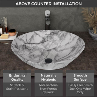 Plantex Ceramic Basin for Bathroom/Table Top Ceramic Basin/Washbasin for Bathroom (BOAT-NS-514-Marble Finish,16 x 13 x 5.5 Inch)