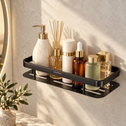 Plantex Aluminium Bathroom Shelf for Wall/Wall Mounted Shelves Without Drill/Self Adhesive Bathroom Shelf/Rack/Kitchen Organizer with Magic Sticker(12x5 inches, Matt Black)