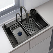 Plantex Kitchen Sink/ 304 Grade Stainless Steel Sink/Integrated Waterfall and Pull-Down Faucets/Fully Equipped Sink for Kichen- Nano Black (30x18x9 inch)