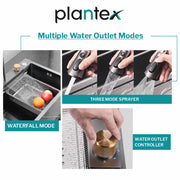 Plantex Kitchen Sink/ 304 Grade Stainless Steel Sink/Integrated Waterfall and Pull-Down Faucets/Fully Equipped Sink for Kichen- Nano Black (30x18x9 inch)