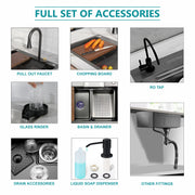 Plantex Kitchen Sink/ 304 Grade Stainless Steel Sink/Integrated Waterfall and Pull-Down Faucets/Fully Equipped Sink for Kichen- Nano Black (30x18x9 inch)