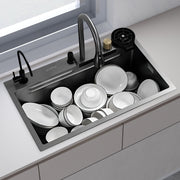 Plantex Kitchen Sink/ 304 Grade Stainless Steel Sink/Integrated Waterfall and Pull-Down Faucets/Fully Equipped Sink for Kichen- Nano Black (30x18x9 inch)