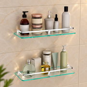 Plantex Glass Shelves for Bathroom/Frosted Bathroom Glass Wall Shelf with Brass Railings and Brackets- Pack of 2 (15 x 6 Inch, Chrome)