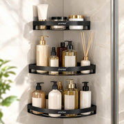 Plantex Corner Shelf for Bathroom Wall/Self Adhesive Bathroom Shelf/Bathroom Corner Shelves self Adhesive/Bathroom Organiser Without Drill- Pack of 3 (Black)