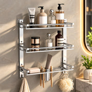 Plantex 3 Tier Bathroom Organizer/Stainless Steel Bathroom Accessories Set with Soap Dish and Brush Slots/Hooks/Tumbler Holder