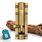 Plantex Stainless Steel Tower Bolt/Tower Bolt for Home,Offices Doors and Windows/Tower Bolt for Main Door/Door Latch/Kundi/Chitakini/Door Latch for Windows - Pack of 8 (Brass Finish, 4 inch)