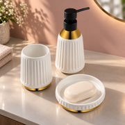 Plantex Ceramic Bathroom Set - Soap Holder for Bathroom/Liquid Soap Dispenser/Tumbler Holder/Toothbrush Holder/Handwash Dispenser - 3 Pcs Set