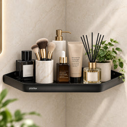 Plantex Aluminium Self Adhesive Corner Shelf for Bathroom Wall/Multipurpose Bathroom Corner Shelf/12x12 inch Corner for Home/Office/Hotel - Pack of 1 (1501, Black)