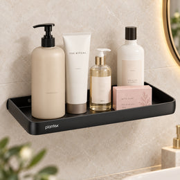 Plantex Shelf for Bathroom/Multipurpose Self Adhesive Shelf/12x5 inch No Drill Bathroom Shelf for Home/Office/Hotel - Pack of 1 (1502, Black)