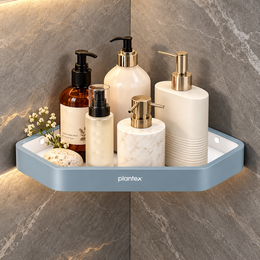 Plantex Corner Shelf for Bathroom/Aluminium and Acrylic Multipurpose Bathroom Shelf Rack/10x10 inch Bathroom Corner Shelf Rack/Bathroom Shelf Organizer-Pack of 1(Grey and Milky White)