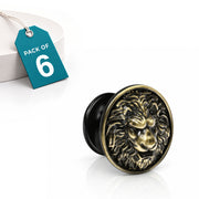 Plantex Lion Face Knobs for Drawer | Kitchen Cabinet Knobs | Pulls Handles for Wardrobe Kitchen - Pack of 6 Pieces (Brass-Antique)