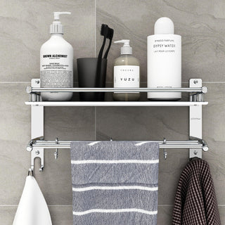 Plantex Stainless Steel Bathroom Shelf/Bathroom Stand for Wall/Bathroom Racks and Shelves with Hooks & Towel Holder/Bathroom Organiser with Drill (2-Tier, Chrome, Polished)
