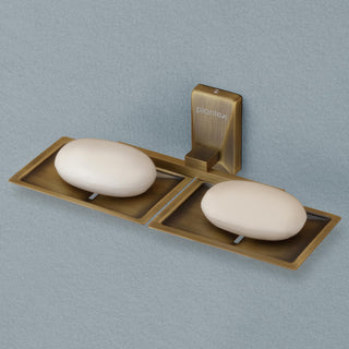 Plantex 304 Grade Stainless Steel Double Soap Dish/Soap Case/Soap Storage for Bathroom Accessories - Crystal (Brass Antique)