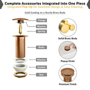 Plantex Waste Coupling for Wash Basin/3 inch Solid Brass Coupling/Full Thread Waste Coupling (PVD Rose Gold -Pack of 1)