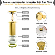 Plantex Solid Brass 3 Inch Waste Coupling for Wash Basin/Full Thread Basin Waste Coupling Gold- Pack of 1 (PVD Gold)