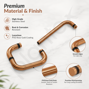 Plantex Shower Door Handle/Stainless Steel Towel Bar Combination/Towel Holder for Glass Shower Door - Pack of 1 (PVD Rose Gold)