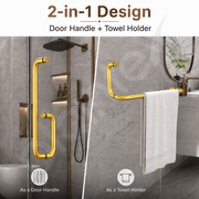 Plantex Shower Door Handle/Stainless Steel Towel Bar Combination/Towel Holder for Glass Shower Door and Bath Door Pull Handle - Pack of 1 (Brass Antique)