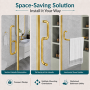 Plantex Shower Door Handle/Stainless Steel Towel Bar Combination/Towel Holder for Glass Shower Door and Bath Door Pull Handle - Pack of 1 (Brass Antique)