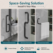 Plantex Shower Door Handle/Stainless Steel Towel Bar Combination/Towel Holder for Glass Shower Door and Bath Door Pull Handle - Pack of 1 (Black)