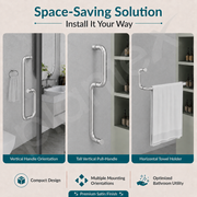 Plantex Shower Cubical Door Handle/Stainless Steel 2 in 1 Towel Handle/Towel Holder for Glass Shower Door and Bath Door Pull Handle - Pack of 1 (Satin)