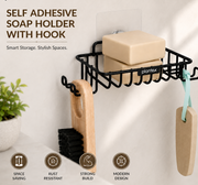Plantex Self Adhesive GI Steel Soap Holder with Hook for Bathroom/Soap Stand/Wall Mounted Soap Holder Bathroom Accessories - (Black)