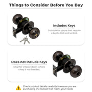 Plantex Stainless Steel Bathroom Door Lock/Keyless Cylindrical Lock for Bathroom/Balcony/Tubular Door Knob/Handle - Pack of 1 (Without Key-Glossy Black)