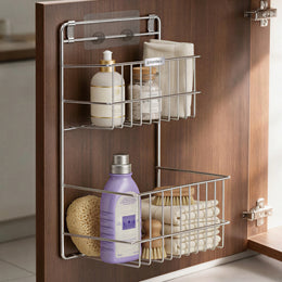 Plantex Self Adhesive Shelf/Stainless Steel Bathroom Detergent Holder/Bathroom Organiser Without Drill/Under The Sink Detergent Holder/Multipurpose Shelf (Large,Chrome)