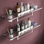 Plantex Stainless Steel Bathroom Shelf/4in1 Multipurpose Shelf for Bathroom/Towel Hanger/Tumbler Holder/Soap Dish (18x5 Inches -Chrome Finish- Pack of 2)
