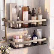 Plantex Bathroom Organizer Without Drill/Stainless Steel & Aluminium Shelf for Wall with Adhesive Stickers - Pack of 2 (12x5 inches, Satin & Black)