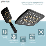 Plantex ABS Plastic Shower Head With Hand Shower/Overhead Combo For Bathroom- Matte Black Finish