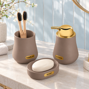 Plantex Ceramic Bathroom Set - Soap Holder for Bathroom/Liquid Soap Dispenser/Tumbler Holder/Toothbrush Holder/Handwash Dispenser - 3 Pcs Set