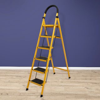 Plantex Premium GI 6-Step Ladder for Home/Foldable Steel Ladder - Wide Anti Skid Step Ladder -All Weather Resistant(Yellow)-refurbished