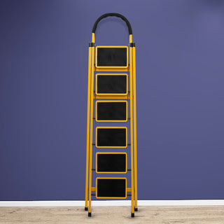 Plantex Premium GI 6-Step Ladder for Home/Foldable Steel Ladder - Wide Anti Skid Step Ladder -All Weather Resistant(Yellow)-refurbished