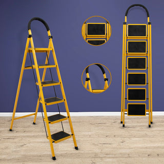Plantex Premium GI 6-Step Ladder for Home/Foldable Steel Ladder - Wide Anti Skid Step Ladder -All Weather Resistant(Yellow)-refurbished
