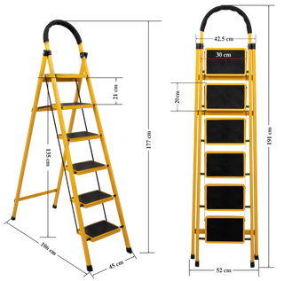Plantex Premium GI 6-Step Ladder for Home/Foldable Steel Ladder - Wide Anti Skid Step Ladder -All Weather Resistant(Yellow)-refurbished