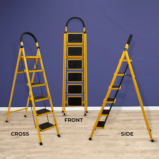 Plantex Premium GI 6-Step Ladder for Home/Foldable Steel Ladder - Wide Anti Skid Step Ladder -All Weather Resistant(Yellow)-refurbished