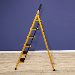Plantex Premium GI 6-Step Ladder for Home/Foldable Steel Ladder - Wide Anti Skid Step Ladder -All Weather Resistant(Yellow)-refurbished