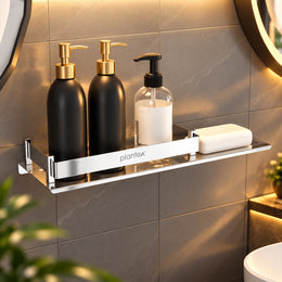 Plantex Stainless Steel Bathroom Shelf with Soap Dish/2in1 Multipurpose Shelf for Bathroom/Bathroom Shelf Rack (15x5 Inches) â€“ Pack of 1