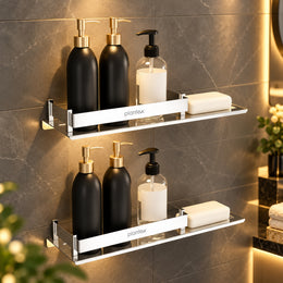 Plantex Stainless Steel Shelf for Bathroom/2in1 Multipurpose Bathroom Shelf with Soap Dish/Holder/Bathroom Organiser (15x5 Inches) â€“ Pack of 2